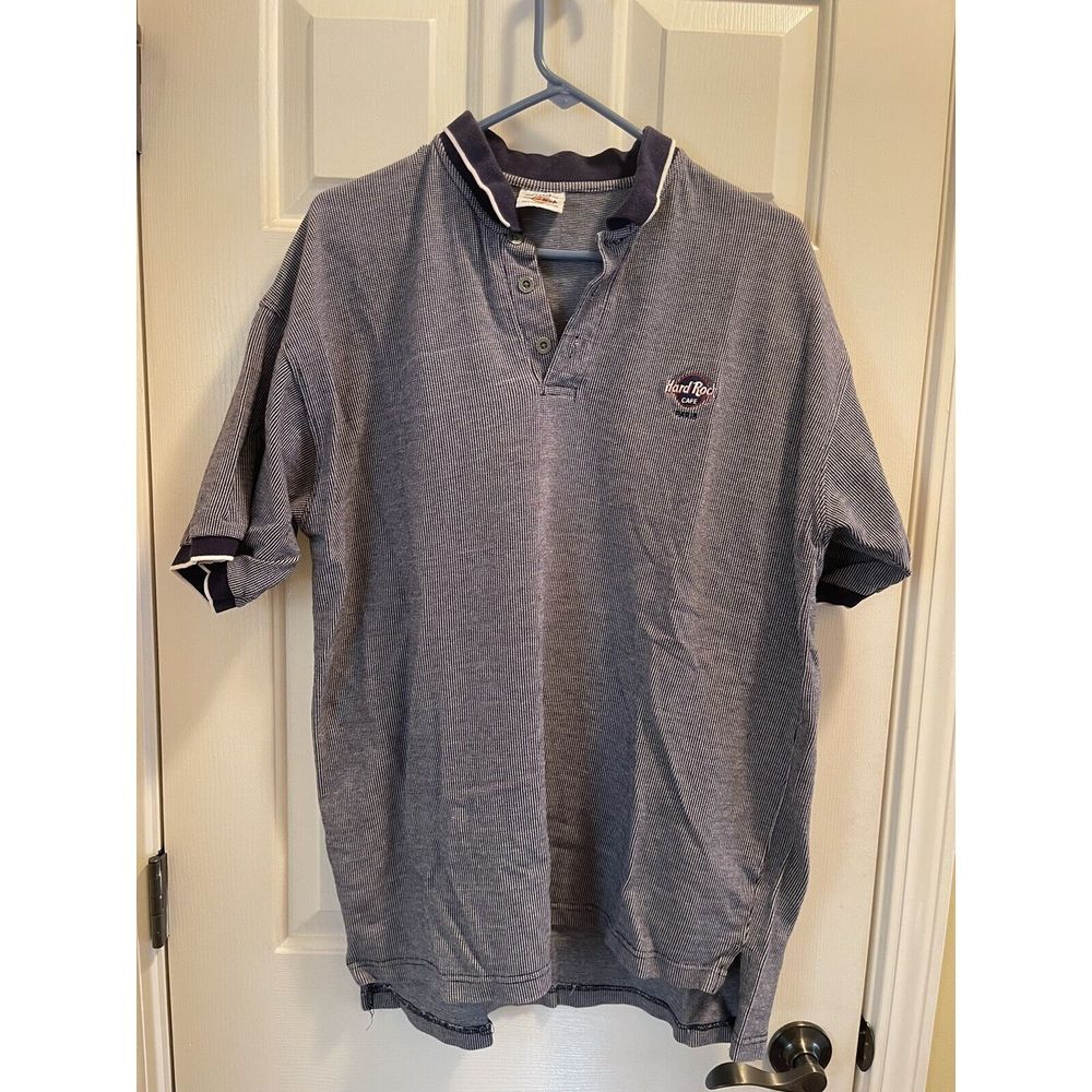 HARD ROCK CAFE PARIS Blue & White Layered-Look‎ Short Sleeve Polo Shirt Size XL